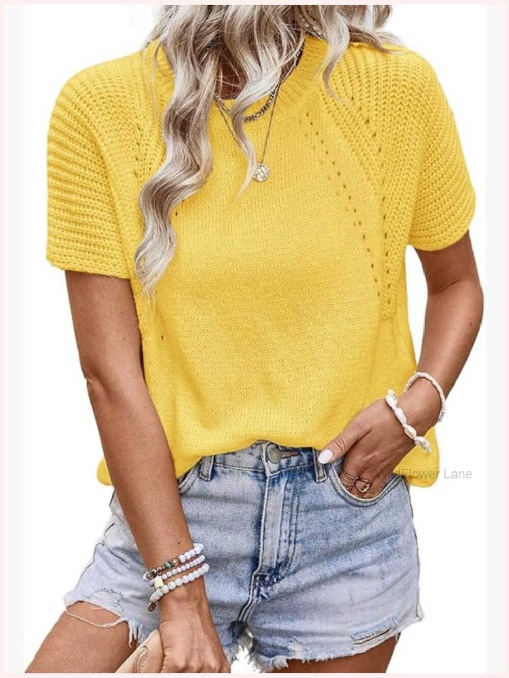 Dressy Casual Summer Crewneck Short Sleeve Knit Sweater Top